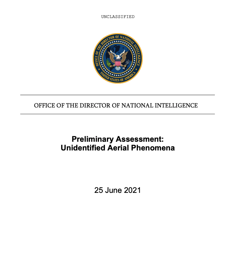 Cover page of ODNI Preliminary Assessment: Unidentified Aerial Phenomena, 25 June 2021