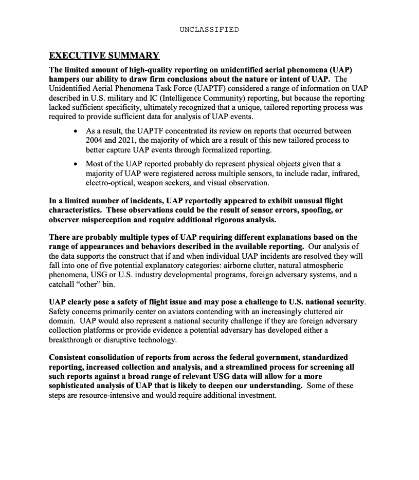 Third page of the ODNI Preliminary Assessment on unidentified aerial phenomena